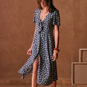 Sezane Ophelia Blue Floral Print French Dress